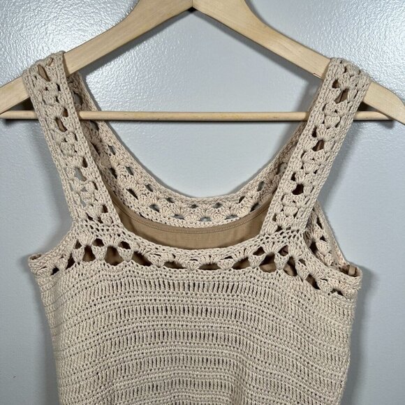 Milly Lizzy Crochet Dress Size Small Tan Lined Boho Vacation Resort Wear Cruise - Picture 7 of 9